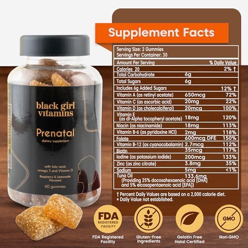 Vitaminas Black Girl - Gomitas Prenatales para Mujeres con Ácido Fólico para la Salud Ósea, Sin Gluten, (Frambuesa-Limonada), 60 piezas - imagen 5