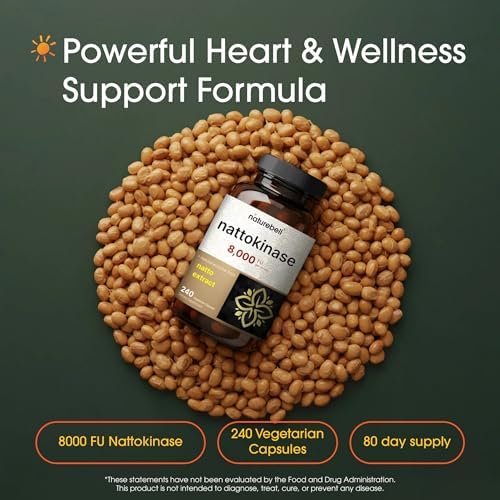 NatureBell Nattokinase - 240 Cápsulas - Máxima Potencia de 8,000 FU de Extracto de Natto Fermentado - Para la Salud del Corazón y Bienestar Diario* - imagen 2