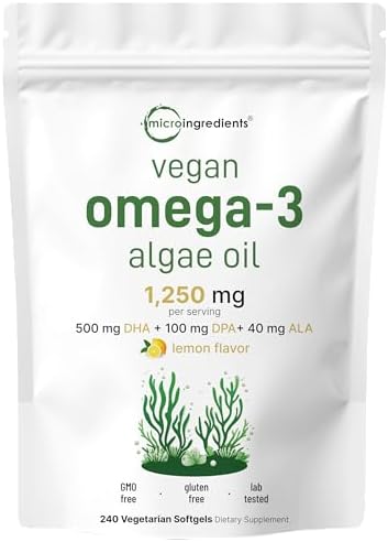 Micro Ingredients Omega 3 Vegano de Algas, 240 Cápsulas Vegetales | Alternativa al Aceite de Pescado | DHA 500mg & DPA 100mg | Sin Carragenina | - imagen 1