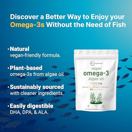 Micro Ingredients Omega 3 Vegano de Algas, 240 Cápsulas Vegetales | Alternativa al Aceite de Pescado | DHA 500mg & DPA 100mg | Sin Carragenina | - imagen 3