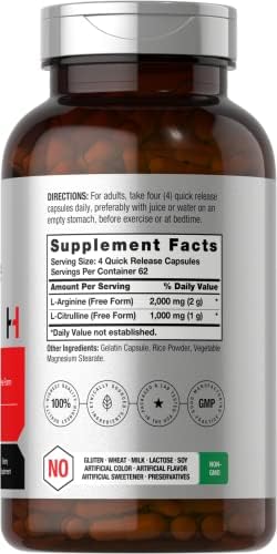 Complejo de L-Arginina y L-Citrulina Horbäach | 3000mg | 250 Cápsulas | Suplemento Sin OGM y Libre de Gluten - imagen 2