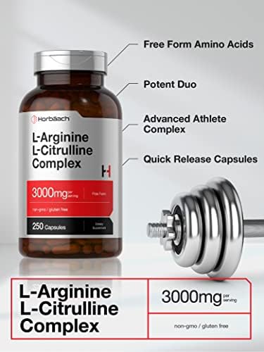 Complejo de L-Arginina y L-Citrulina Horbäach | 3000mg | 250 Cápsulas | Suplemento Sin OGM y Libre de Gluten - imagen 3