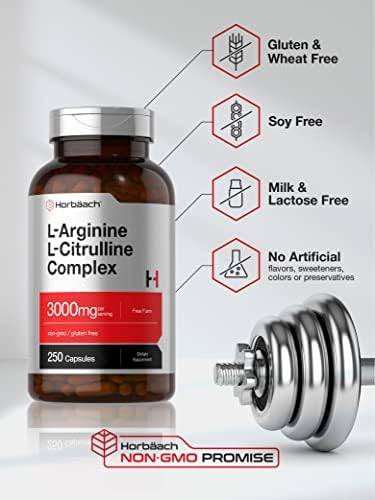 Complejo de L-Arginina y L-Citrulina Horbäach | 3000mg | 250 Cápsulas | Suplemento Sin OGM y Libre de Gluten - imagen 4
