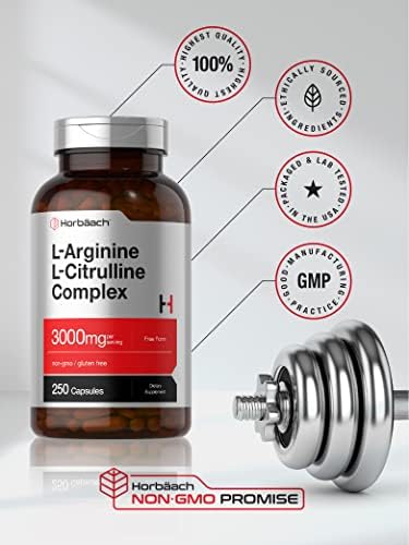 Complejo de L-Arginina y L-Citrulina Horbäach | 3000mg | 250 Cápsulas | Suplemento Sin OGM y Libre de Gluten - imagen 5