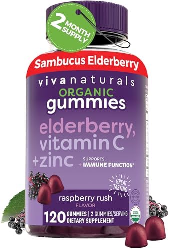 Gomitas de Sambuco con Vitamina C y Zinc para el Sistema Inmunológico, 150mg de Saúco por Porción, Sabor Frambuesa, Orgánicas, No Transgénicas, 120 - imagen 1