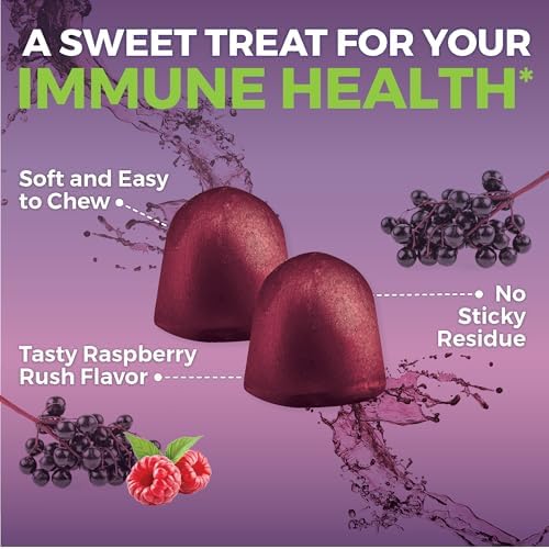 Gomitas de Sambuco con Vitamina C y Zinc para el Sistema Inmunológico, 150mg de Saúco por Porción, Sabor Frambuesa, Orgánicas, No Transgénicas, 120 - imagen 4