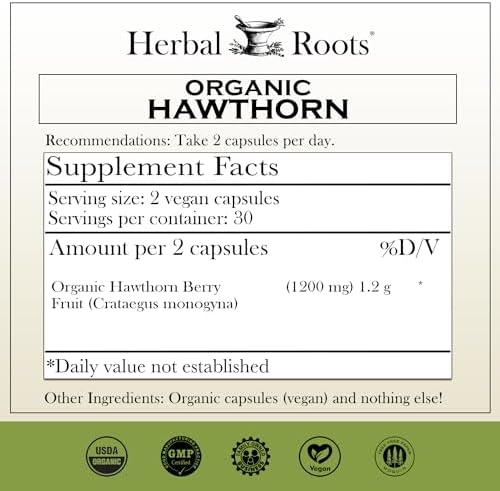 Cápsulas de Baya de Espino Orgánico Herbal Roots | Extra Fuerte 1,200mg por Porción | 60 Cápsulas Veganas - imagen 2