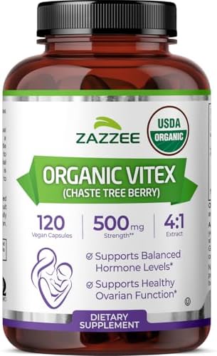 Zazzee Extracto de Vitex Orgánico USDA 4:1, 120 Cápsulas Veganas, Suministro para 4 Meses, Apoyo Hormonal y del Ciclo para Mujeres, Kosher, No GMO, - imagen 1