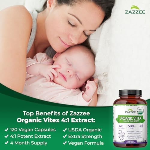 Zazzee Extracto de Vitex Orgánico USDA 4:1, 120 Cápsulas Veganas, Suministro para 4 Meses, Apoyo Hormonal y del Ciclo para Mujeres, Kosher, No GMO, - imagen 4