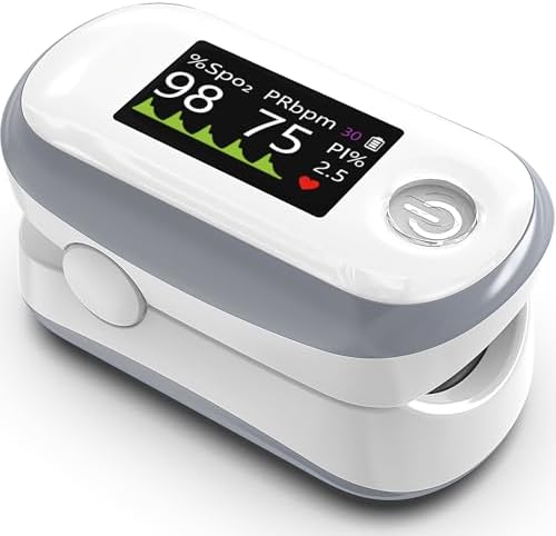 Oxímetro de Pulso Alecaremed, Monitor de Oxígeno Fingertip con Pantalla OLED de 4 Colores, Memoria de 20 ×, Saturación de Oxígeno (SpO2), Alarma y - imagen 1