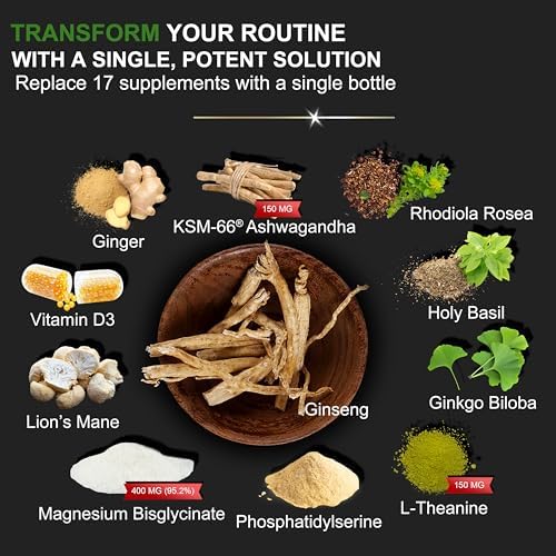 Suplemento DLNIA Super Calm con Magnesio Glicinato, Ashwagandha KSM-66, L-Theanina, Fosfatidilserina, Ginkgo Biloba y Melena de León para Calma, - imagen 3