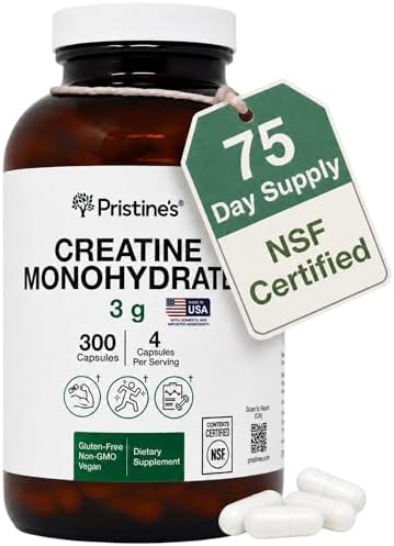 Cápsulas de Creatina Monohidratada PRISTINE para Mujeres y Hombres - Certificadas por NSF, Suministro para 75 Días, 3G por Porción - Soporte para - imagen 1