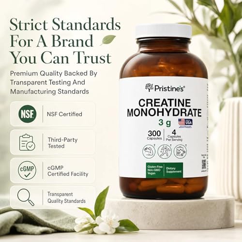 Cápsulas de Creatina Monohidratada PRISTINE para Mujeres y Hombres - Certificadas por NSF, Suministro para 75 Días, 3G por Porción - Soporte para - imagen 2