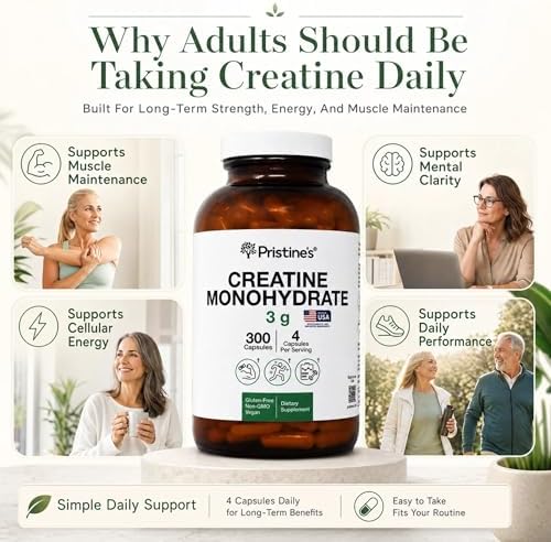 Cápsulas de Creatina Monohidratada PRISTINE para Mujeres y Hombres - Certificadas por NSF, Suministro para 75 Días, 3G por Porción - Soporte para - imagen 4