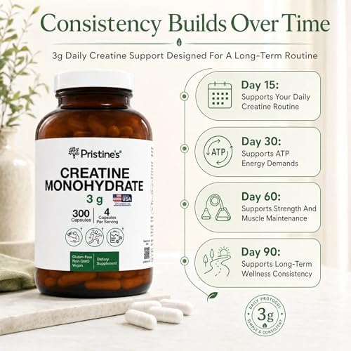 Cápsulas de Creatina Monohidratada PRISTINE para Mujeres y Hombres - Certificadas por NSF, Suministro para 75 Días, 3G por Porción - Soporte para - imagen 6