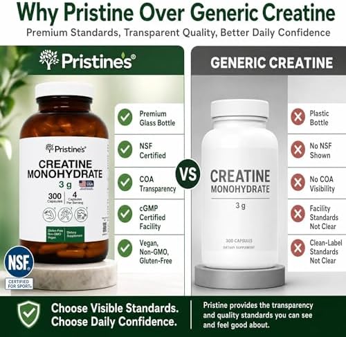 Cápsulas de Creatina Monohidratada PRISTINE para Mujeres y Hombres - Certificadas por NSF, Suministro para 75 Días, 3G por Porción - Soporte para - imagen 7