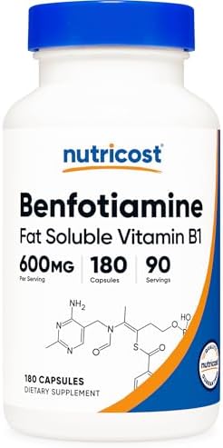 Nutricost Benfotiamina (600 mg) 180 Cápsulas - Vitamina B1 Soluble en Grasa, Sin Gluten, No Transgénico, Vegano, 90 Porciones - imagen 1