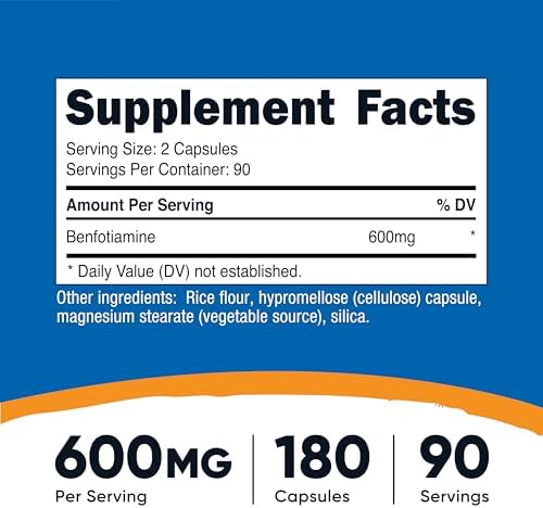 Nutricost Benfotiamina (600 mg) 180 Cápsulas - Vitamina B1 Soluble en Grasa, Sin Gluten, No Transgénico, Vegano, 90 Porciones - imagen 2