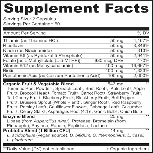 MoxyVites Complejo de Vitaminas B - Suplemento Vegano de Alimentos Integrales, B12 Methylcobalamin, 120 Cápsulas para Estrés, Energía y Soporte - imagen 2