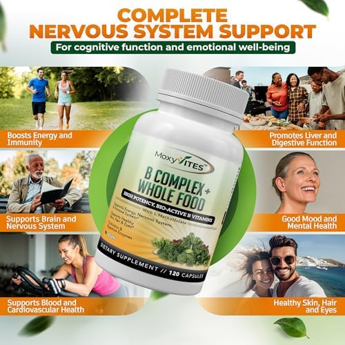 MoxyVites Complejo de Vitaminas B - Suplemento Vegano de Alimentos Integrales, B12 Methylcobalamin, 120 Cápsulas para Estrés, Energía y Soporte - imagen 3