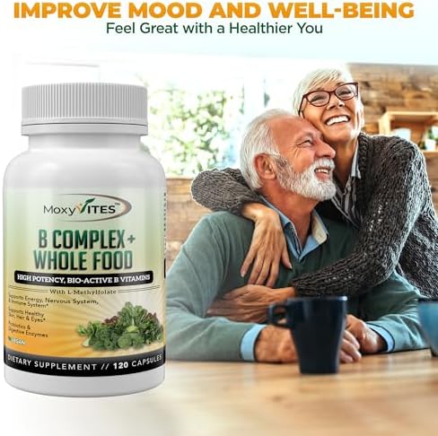 MoxyVites Complejo de Vitaminas B - Suplemento Vegano de Alimentos Integrales, B12 Methylcobalamin, 120 Cápsulas para Estrés, Energía y Soporte - imagen 7