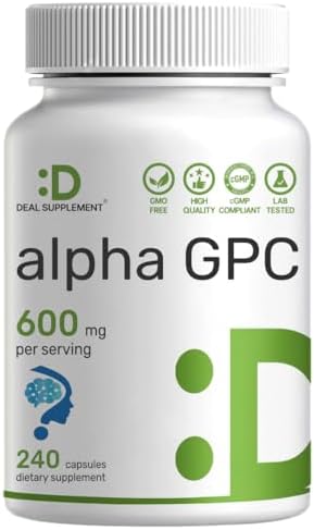 Suplemento DEAL Alpha GPC 600 mg por Porción, 240 Cápsulas – Suplemento de Colina Alpha GPC – 120 Porciones – Sin OGM, Sin Gluten - imagen 1