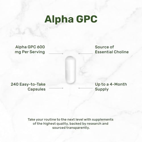 Suplemento DEAL Alpha GPC 600 mg por Porción, 240 Cápsulas – Suplemento de Colina Alpha GPC – 120 Porciones – Sin OGM, Sin Gluten - imagen 3