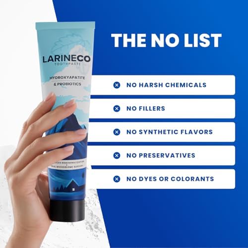 Pasta Dental Larineco Nano Hidroxiapatita – Sin Sulfatos, Remineralizante – Cuidado del Esmalte, Blanqueamiento Suave, Para Dientes Sensibles – 4oz - imagen 7