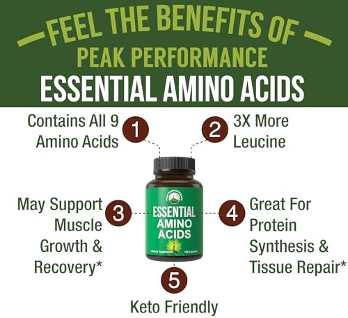 Suplemento de 9 Aminoácidos Esenciales. Cápsulas con 3X Más Leucina para Recuperación y Crecimiento Muscular. EAA Mejor que BCAA para Hombres y - imagen 2