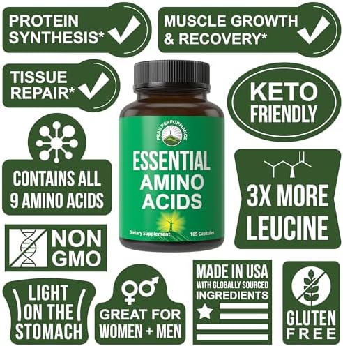 Suplemento de 9 Aminoácidos Esenciales. Cápsulas con 3X Más Leucina para Recuperación y Crecimiento Muscular. EAA Mejor que BCAA para Hombres y - imagen 3