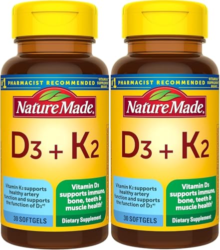 Nature Made Vitamina D3 K2, 5000 IU (125 mcg), Suplemento Dietético para Huesos, Dientes, Músculos e Inmunidad, 30 Cápsulas Blandas, Paquete de 2 - imagen 2