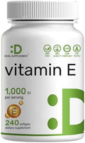 Suplementos de Vitamina E, 1,000 UI por Porción, 240 Softgels – Protección Antioxidante Extra Fuerte – Forma Estable Bioavailable – Apoyo para Piel, - imagen 1