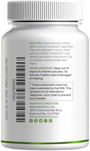 Suplementos de Vitamina E, 1,000 UI por Porción, 240 Softgels – Protección Antioxidante Extra Fuerte – Forma Estable Bioavailable – Apoyo para Piel, - imagen 2