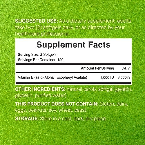 Suplementos de Vitamina E, 1,000 UI por Porción, 240 Softgels – Protección Antioxidante Extra Fuerte – Forma Estable Bioavailable – Apoyo para Piel, - imagen 4