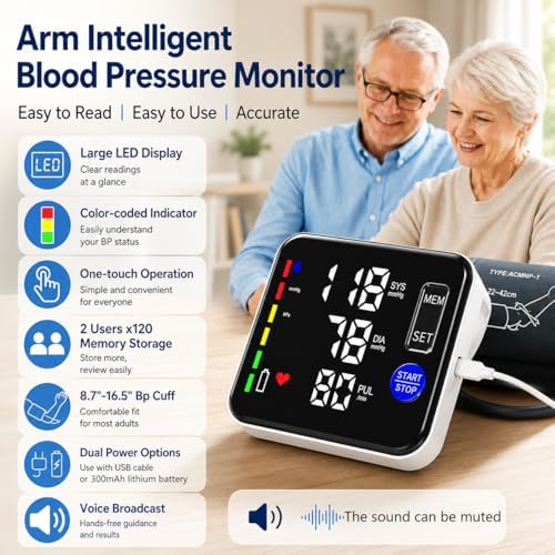 Monitor de Presión Arterial GUAEVER Recargable para Brazo, Pantalla Grande, Manguito de 8.7-16.5, Memoria 2x120, Voz, Color Negro - imagen 2