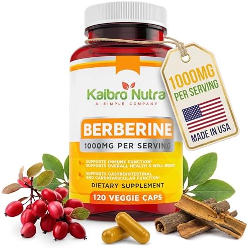 Suplemento de Berberina HCL Kaibro 1000mg - Apoyo al Sistema Inmunológico, Glucosa, Circulación y Salud Gastrointestinal, Vegano y Sin Gluten (120 - imagen 1