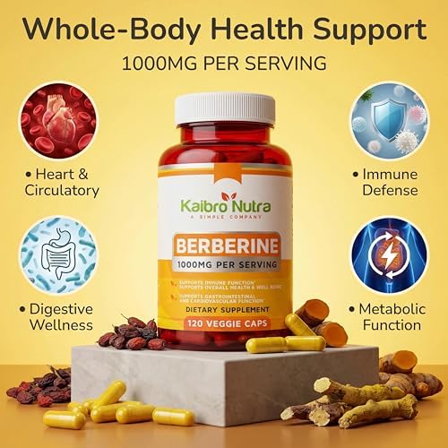 Suplemento de Berberina HCL Kaibro 1000mg - Apoyo al Sistema Inmunológico, Glucosa, Circulación y Salud Gastrointestinal, Vegano y Sin Gluten (120 - imagen 3