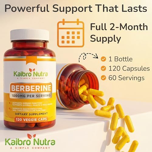 Suplemento de Berberina HCL Kaibro 1000mg - Apoyo al Sistema Inmunológico, Glucosa, Circulación y Salud Gastrointestinal, Vegano y Sin Gluten (120 - imagen 6