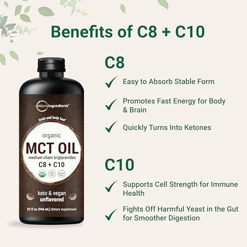 Aceite MCT Orgánico, 32 oz | 100% Coco Virgen con Ácidos Grasos C8 + C10 | Ideal para Café o Aderezos | Sin Sabor, Keto, Vegano - imagen 4