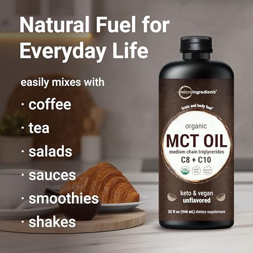 Aceite MCT Orgánico, 32 oz | 100% Coco Virgen con Ácidos Grasos C8 + C10 | Ideal para Café o Aderezos | Sin Sabor, Keto, Vegano - imagen 5