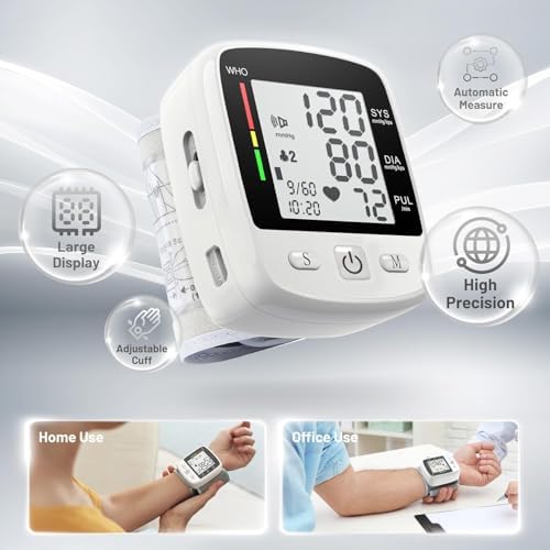 Monitor de Presión Arterial Digital de Muñeca Automático con Manguito Ajustable (13.5 a 19.5 cm) para 2 Usuarios, 180 Memorias, Pantalla LCD Grande, - imagen 2