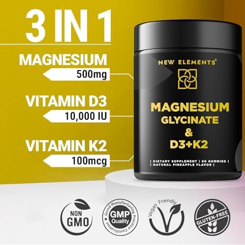 Gomitas de Magnesio Glicinato Calm 500mg con Vitamina D3 10000iu y K2 100mcg | Alivio del Estrés, Relajación y Soporte Óseo | Veganas, Sin OGM, Sin - imagen 3