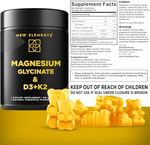 Gomitas de Magnesio Glicinato Calm 500mg con Vitamina D3 10000iu y K2 100mcg | Alivio del Estrés, Relajación y Soporte Óseo | Veganas, Sin OGM, Sin - imagen 4