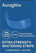 Tiras Blanqueadoras Auraglow Extra Fuertes, 14 Tratamientos, 11% Peróxido de Hidrógeno, Con Nano Hidroxiapatita, 28 Tiras, Sabor Menta - imagen 1
