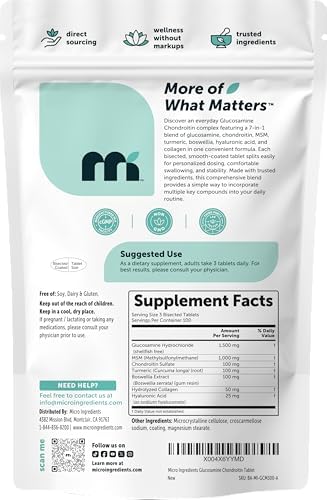 Suplemento de Glucosamina, Condroitina, MSM y Cúrcuma Micro Ingredients, 300 Tabletas Bisectadas | 1,500 mg de Glucosamina por Porción | 7 en 1 con - imagen 7