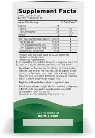 Nordic Naturals Soporte para el Colesterol, Limón - 60 Geles Blandos - 975 Omega-3 + Arroz de Levadura Roja y CoQ10 - Colesterol Normal, Antioxidante - imagen 2