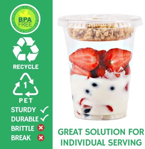 Vasos de Plástico Transparente Aatriet para Parfait con Inserto y Tapa sin Agujero - Ideal para Yogur, Frutas, Dips y Verduras, Desayunos y Snacks - imagen 2