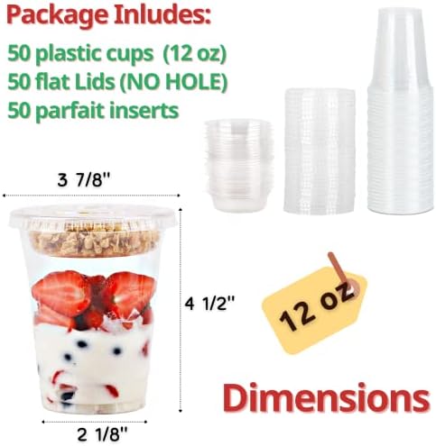 Vasos de Plástico Transparente Aatriet para Parfait con Inserto y Tapa sin Agujero - Ideal para Yogur, Frutas, Dips y Verduras, Desayunos y Snacks - imagen 5
