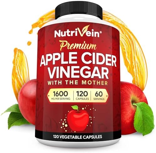 Suplementos de Vinagre de Manzana Nutrivein Premium con Madre - 1600 mg - 120 Cápsulas de Vinagre de Manzana: Pastillas ACV para Digestión, Keto, - imagen 1