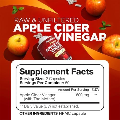 Suplementos de Vinagre de Manzana Nutrivein Premium con Madre - 1600 mg - 120 Cápsulas de Vinagre de Manzana: Pastillas ACV para Digestión, Keto, - imagen 3